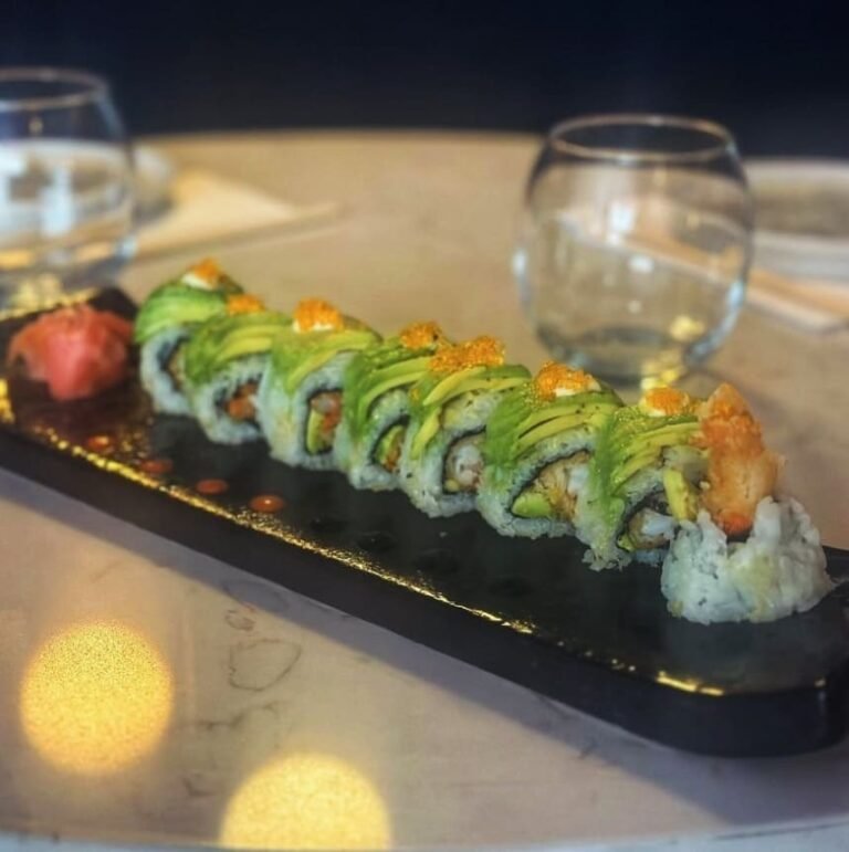Avocado topped sushi rolls with prawn tempura at Titu, London
