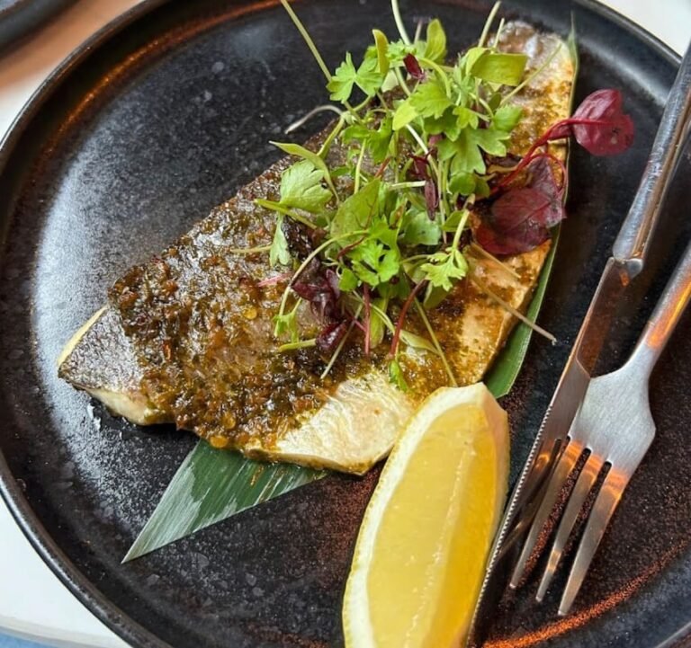 Grilled seabass with Thai dressing at Titu, Japanese fusion in London