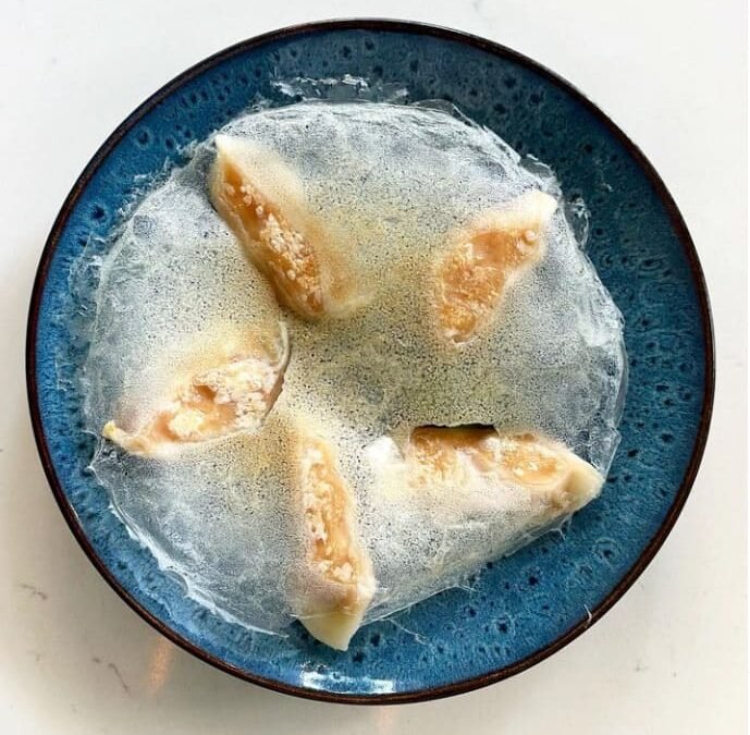 Gyoza with the crisp lace skirt set across the base at Titu, London