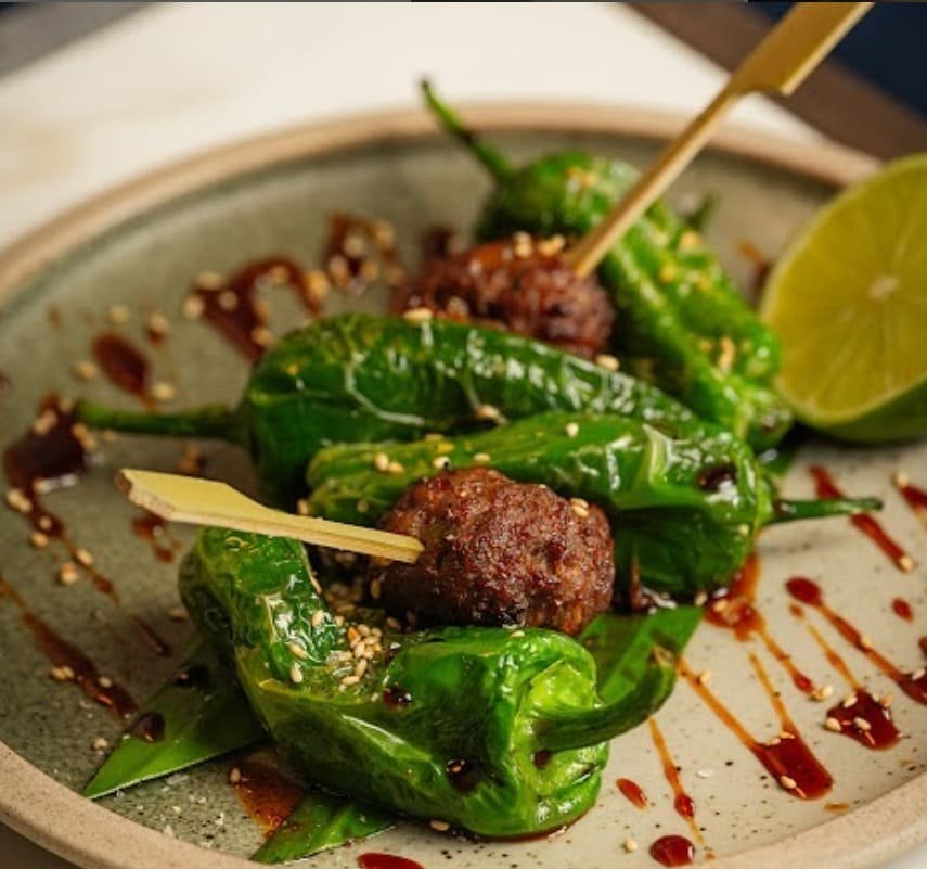 Lamb skewers with padron peppers at Titu Asian fusion dining LondonLamb skewers with padron peppers at Titu Asian fusion dining London