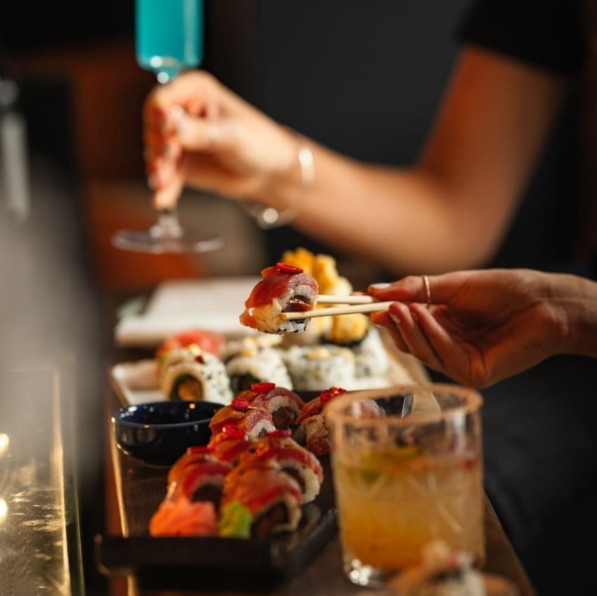 Sharing sushi and cocktails at Titu Japanese fusion restaurant London