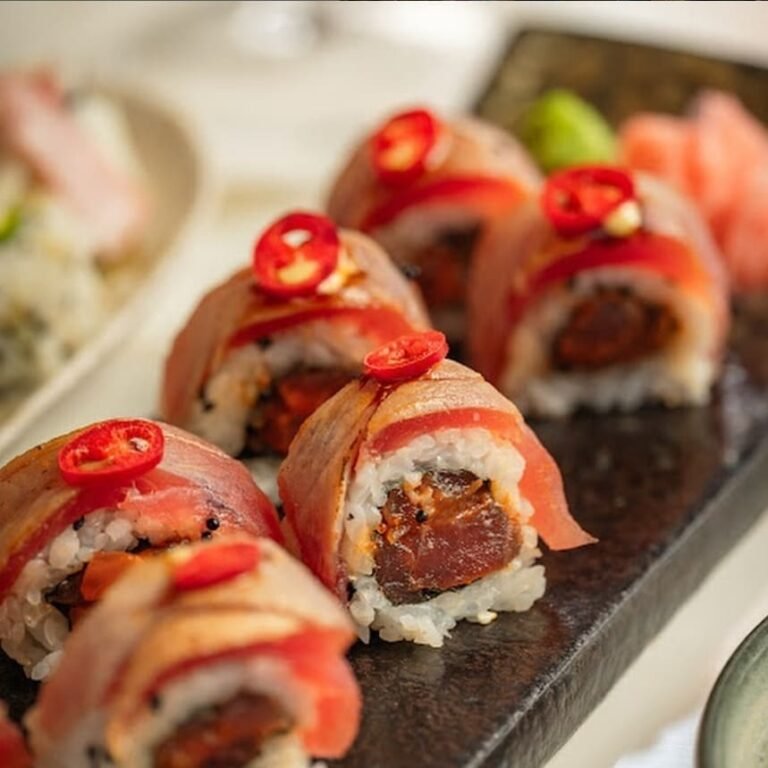 Sushi roll topped with fresh chilli at Titu, London